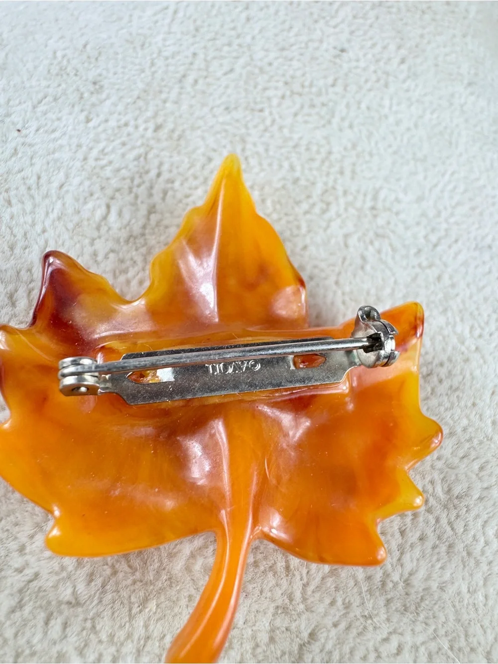 Avon 60’s Amber Lucite Leaf Sculpture with Faceted Detail